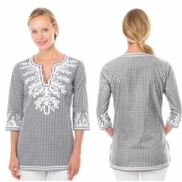 Gretchen Scott Black and White Gingham Cotton Reef Tunic Top Size Small - Picture 1 of 7